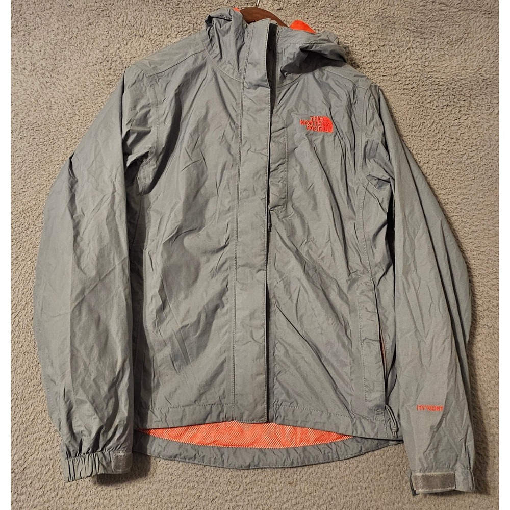 The North Face HyVent Rain Jacket Womens Size XS Grey Pink Full Zip Hooded Shell